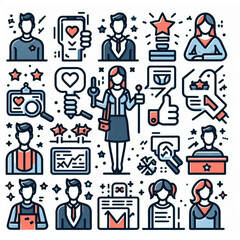 set of icons, business icons set, business people icons, Feedback, testimonial, customer thin line icons. Editable stroke. For website marketing design, logo, app, template, etc. Vector 