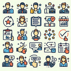 set of icons, business icons set, business people icons, Feedback, testimonial, customer thin line icons. Editable stroke. For website marketing design, logo, app, template, etc. Vector 