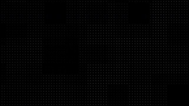 Abstract black and white halftone dotted grid lines create a square animated background for UI technology screens or infographics. Seamless loop motion pattern. Fit for tint, alpha, or overlay layer