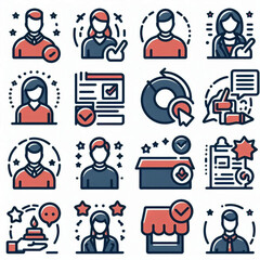 set of icons, business icons set, business people icons, Feedback, testimonial, customer thin line icons. Editable stroke. For website marketing design, logo, app, template, etc. Vector 