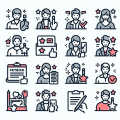 set of icons, business icons set, business people icons, Feedback, testimonial, customer thin line icons. Editable stroke. For website marketing design, logo, app, template, etc. Vector 