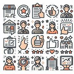 set of icons, business icons set, business people icons, Feedback, testimonial, customer thin line icons. Editable stroke. For website marketing design, logo, app, template, etc. Vector 