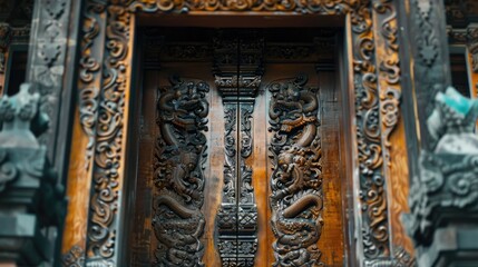 Wooden door with carvings