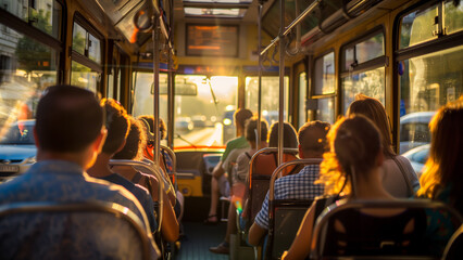 Rise and Shine: Workers on Their Way in a Summer Morning Tram