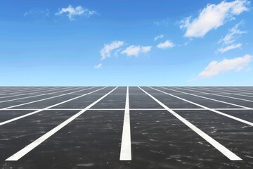 Expansive empty parking lot under a clear blue sky