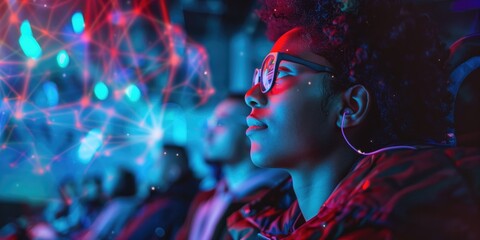 Back to school futuristic university college audience or lecture room with students as education study and learning concept during conference presentation and training seminar meeting