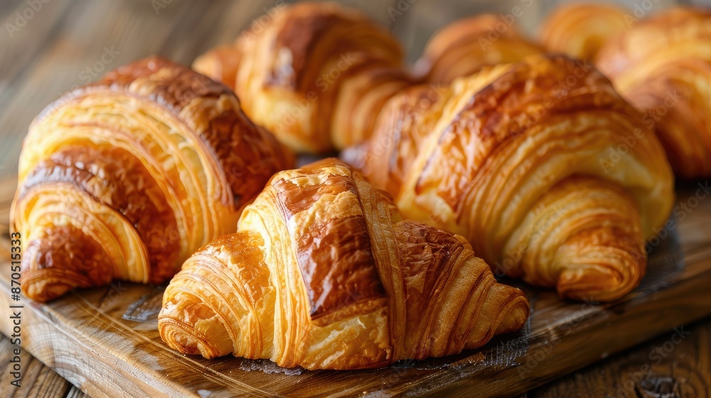 Wall mural french croissants on a wooden background