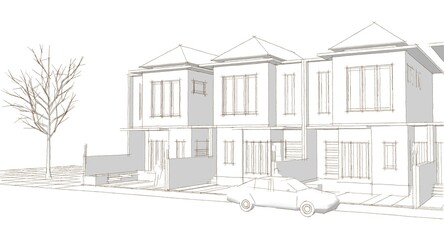  modern townhouse sketch 3d rendering