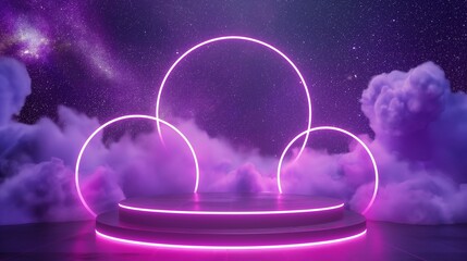 Obraz premium futuristic pink luminous geometric frame podium, e-commerce business product presentation background