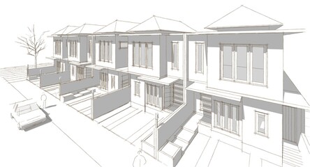  modern townhouse sketch 3d rendering