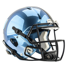 Fototapeta premium Shiny blue American football helmet with a black faceguard, isolated on transparent background, showcasing sports gear and safety equipment.