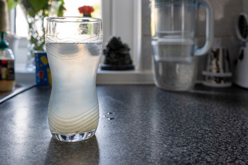 Homemade lemonade with ice in a glass