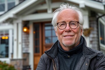 Cheerful Senior Man Standing Outside His Home