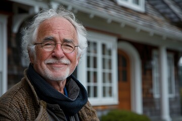Cheerful Senior Man Portrait Outside Home