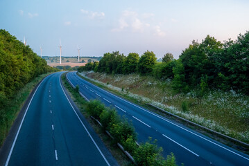empty UK motorway in England at sunset with no traffic
