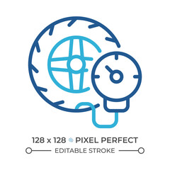 Tire inflate two color line icon. TPMS. Vehicle maintenance. Tire Pressure Monitoring Systems bicolor outline symbol. Duotone linear pictogram. Isolated illustration. Editable stroke