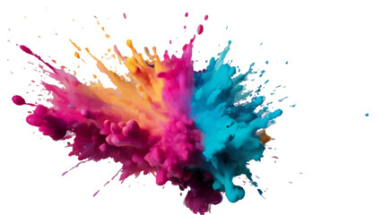 Bright colorful watercolor splash splatter stain brush strokes on white background. Modern vibrant aquarelle spot. Aquarelle explosion on white. Element. Vector watercolor illustration isolated design