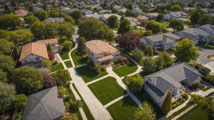 Fototapeta premium Modern Residential Neighborhood in HDR UHD 64K: Drone Aerial Photography