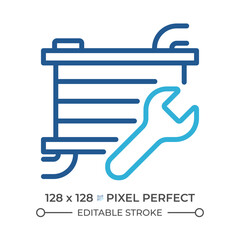Car radiator repair two color line icon. Automotive cooling systems. Mechanical repair. Vehicle servicing bicolor outline symbol. Duotone linear pictogram. Isolated illustration. Editable stroke