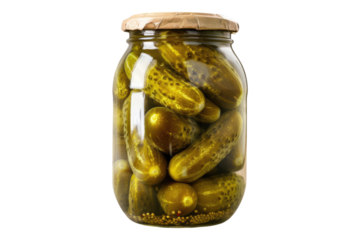 Pickle on transparent jar isolated on transparent background
