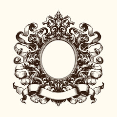 Vintage Baroque Victorian frame border with ribbon