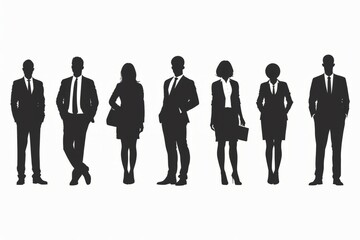 Diverse group of business people silhouette set isolated on white