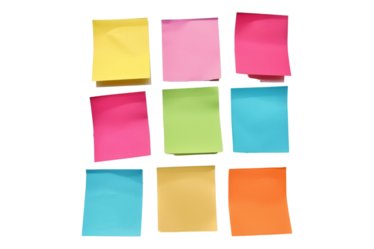 Post it notes isolated on transparent background