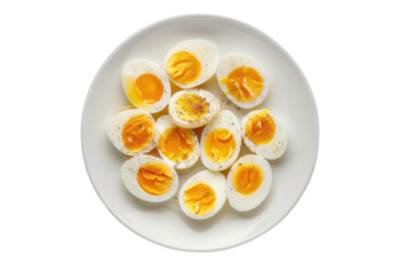 Plate with sliced egg isolated on transparent background