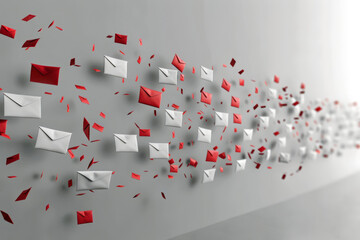 Background with many falling mail letters. Email marketing or spam concept.
