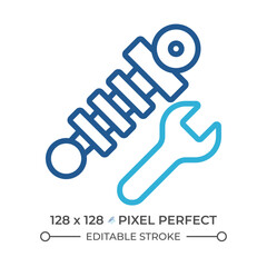 Car suspension two color line icon. Shock absorber. Vehicle suspension. Car part. Auto maintenance bicolor outline symbol. Duotone linear pictogram. Isolated illustration. Editable stroke