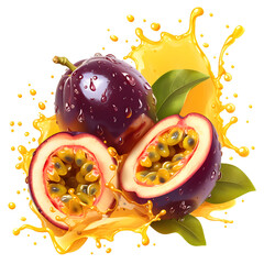 Passionfruit with splash, PNG image