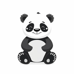 Fototapeta premium Cutepanda simple flat vector illustration with white background and cartoon style chubby happy face sitting on the ground in black pants minimalist design focus on cute panda