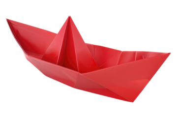 Red paper boat isolated on transparent background