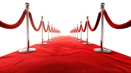 A red carpet and velvet rope on a transparent background