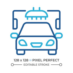 Obraz premium Car washing service two color line icon. Vehicle services. Automated car wash. Clean automobile bicolor outline symbol. Duotone linear pictogram. Isolated illustration. Editable stroke