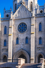 Obraz premium exterior of Cathedral of Sacred Heart of Jesus. Ancient Roman Catholic Church in gothic style in Tashkent in Uzbekistan