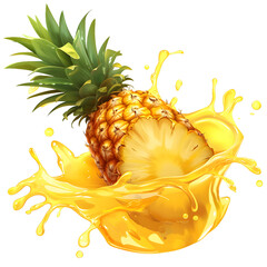 Pineapple with splash, PNG image