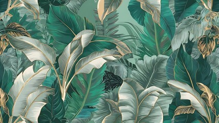 Tropical leaf Wallpaper, Luxury nature leaves pattern design wallpaper