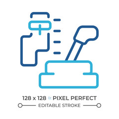 Car gear box two color line icon. Automatic transmission. Gearbox maintenance. Car services bicolor outline symbol. Duotone linear pictogram. Isolated illustration. Editable stroke