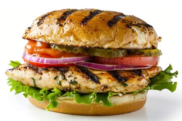 Grilled chicken sandwich burger isolated on white