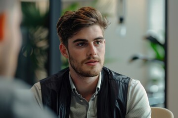 Naklejka premium Business young man sitting in job Interview