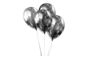 Silver balloons isolated on transparent background
