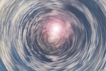 Tunnel from clouds background texture watercolor fairy-tale design unusual colorful