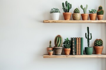 Wooden shelf with books and cactus - vintage effect style pictures