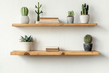 Wooden shelf with books and cactus - vintage effect style pictures