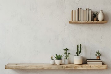 Wooden shelf with books and cactus - vintage effect style pictures