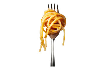 Spaghetti on fork isolated on transparent background