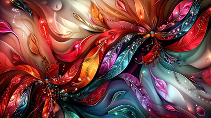   A vibrant painting featuring numerous swirls and dots across multicolored petals