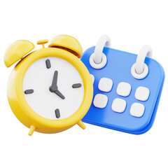Classic alarm timer watch clock and calendar icon illustration on transparent background. Monthly planning reminder concept