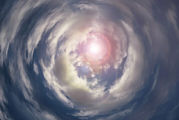 Tunnel from clouds background texture watercolor fairy-tale design unusual colorful